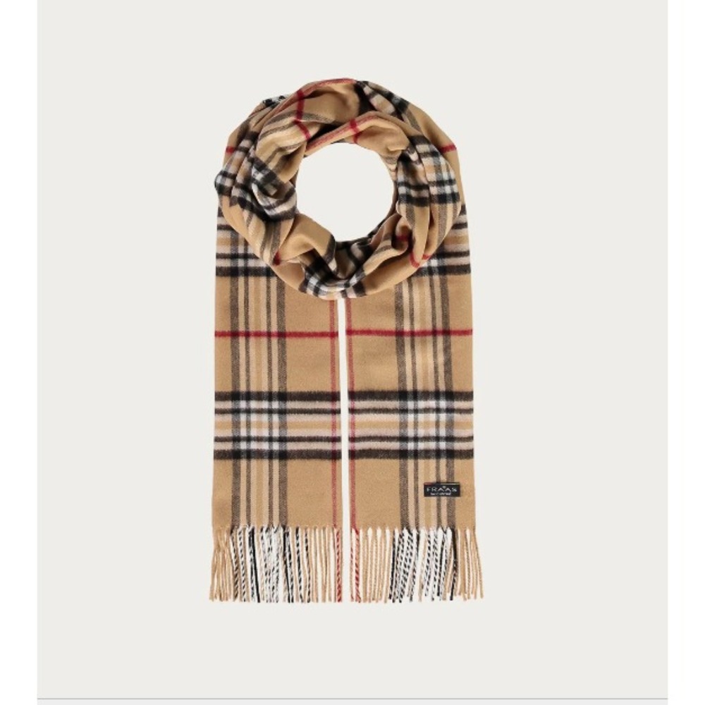 EUC The FRAAS Plaid Women's 100% Cashmink 14x79" Scarf in Camel Germany One Size